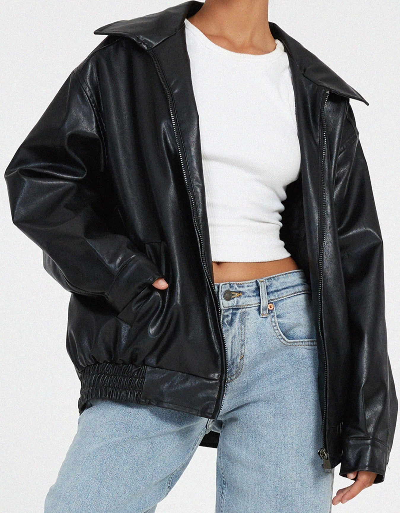 Oversized Faux Leather Jacket for Women – Stylish Casual Outerwear