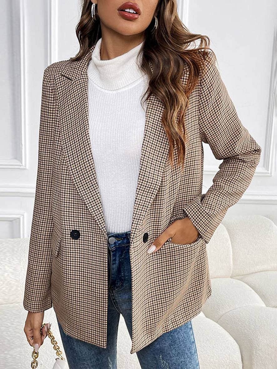 Houndstooth Double-Breasted Blazer – Chic Casual to Formal Outerwear
