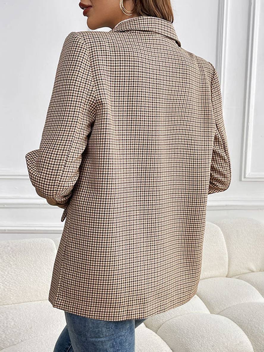 Houndstooth Double-Breasted Blazer – Chic Casual to Formal Outerwear