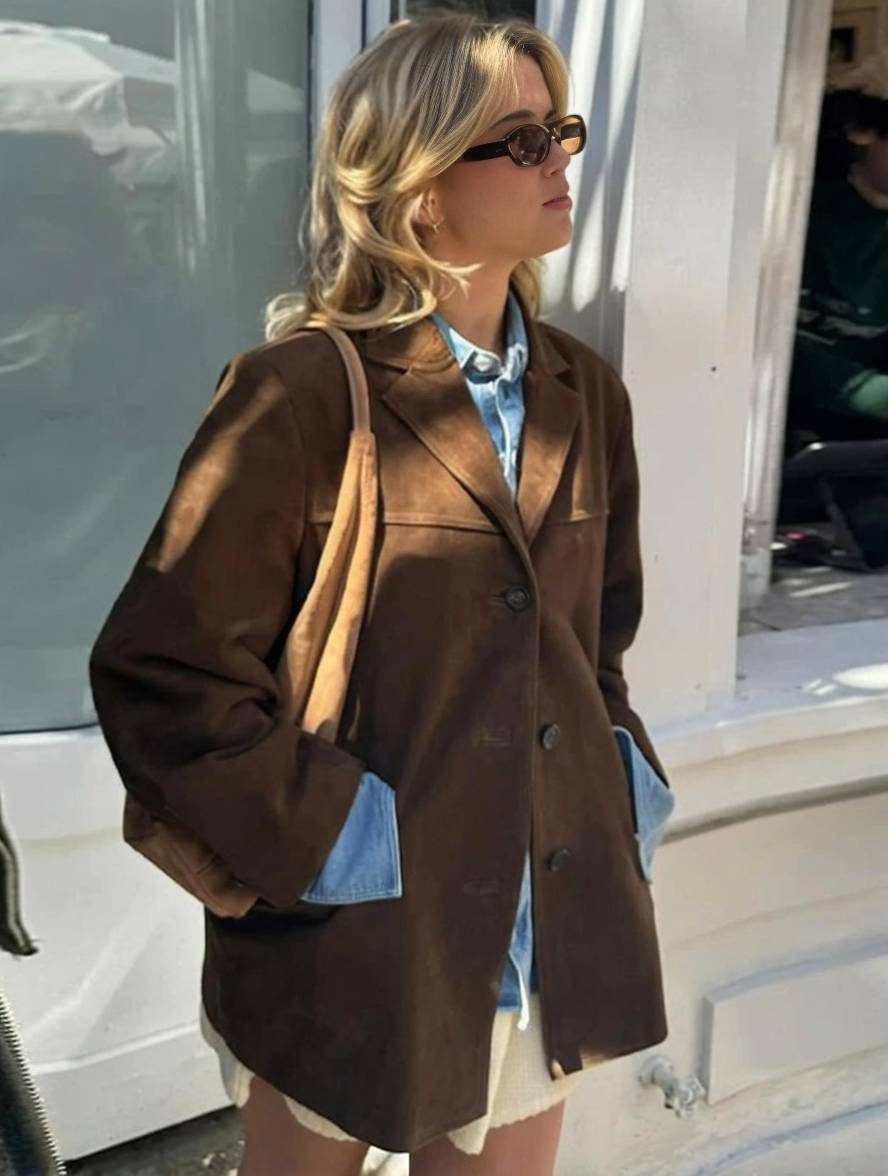 Oversized Suede Blazer Jacket for Women – Chic Casual Outerwear