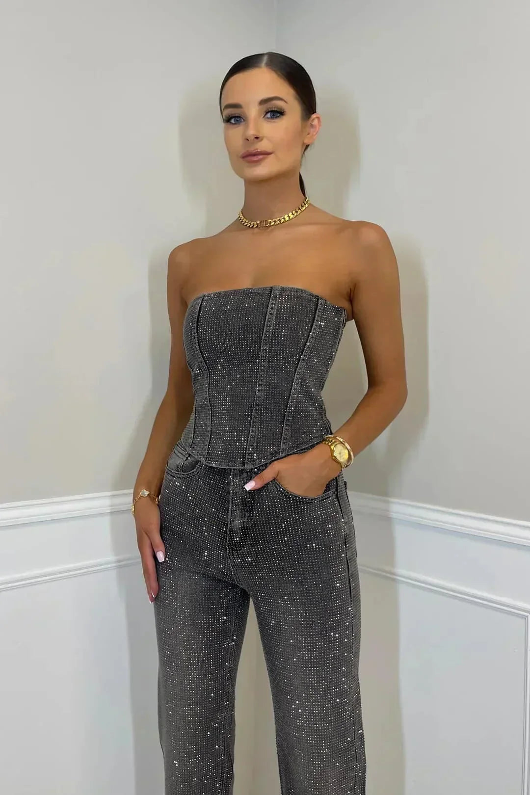 Strapless Sequin Jumpsuit – Glamorous Evening Partywear