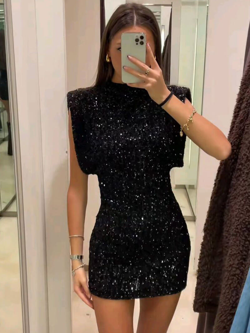 Black Sequin Velvet Mini Dress – Annie Style