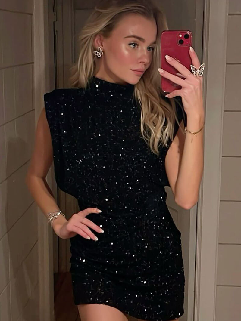 Black Sequin Velvet Mini Dress – Annie Style