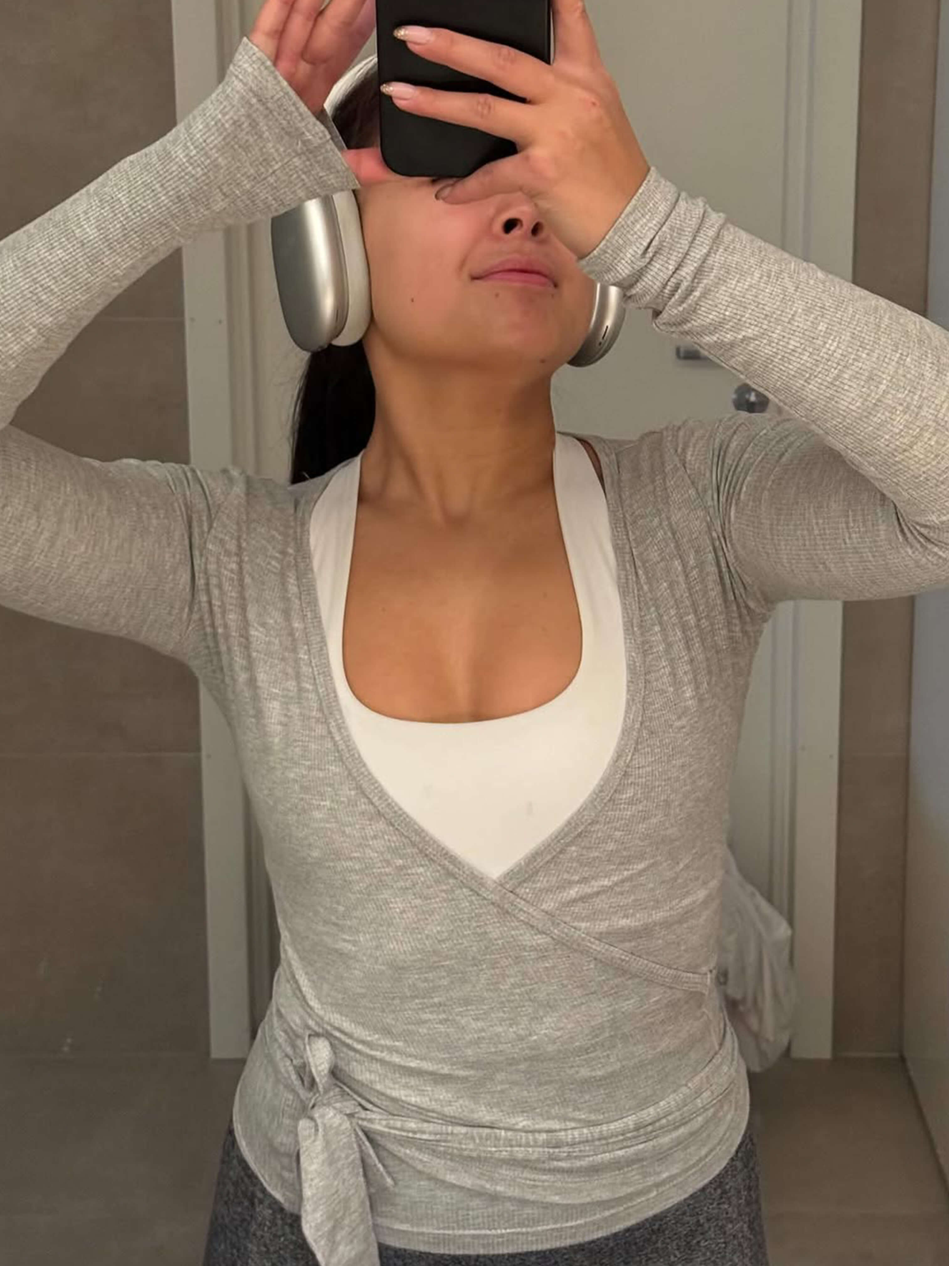 Pink Wrap Tie Long Sleeve Top for Women – Elegant Casual Blouse