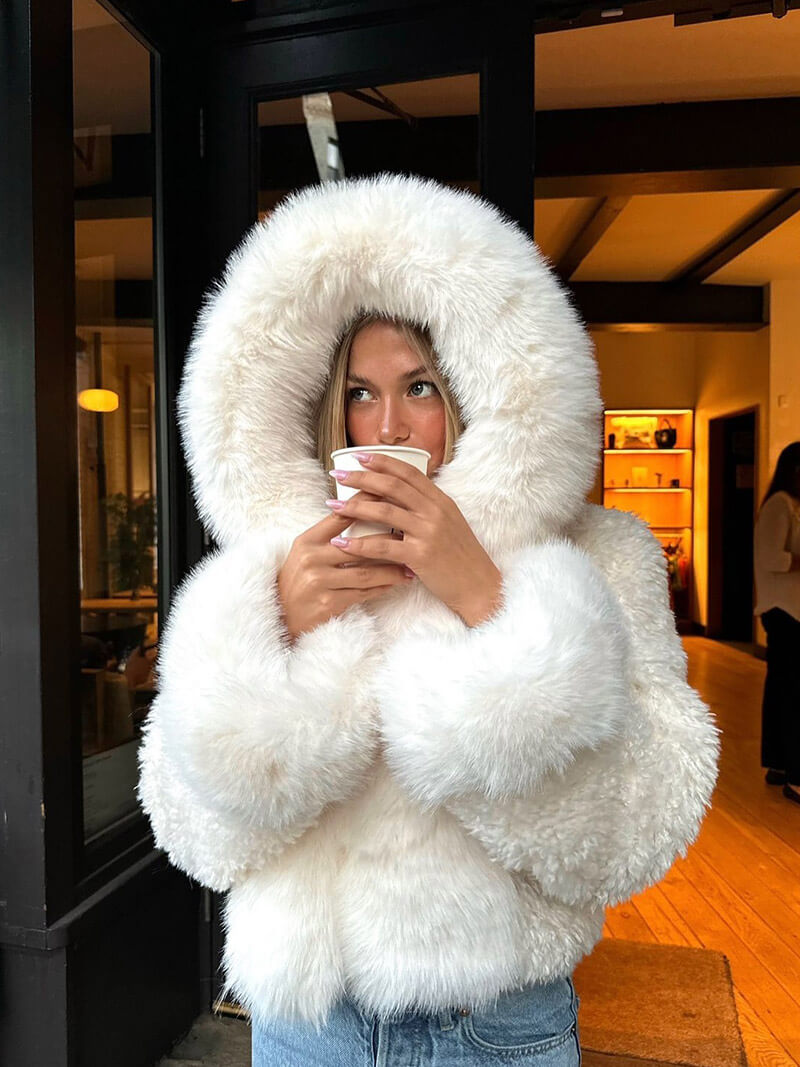 Oversized Faux Fur Hooded Jacket for Women – Luxury Winter Coat