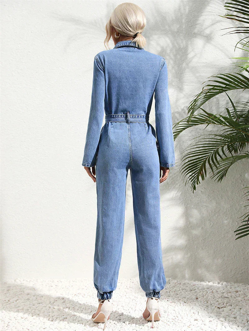 Denim Belted Jumpsuit – Casual Chic One-Piece Outfit
