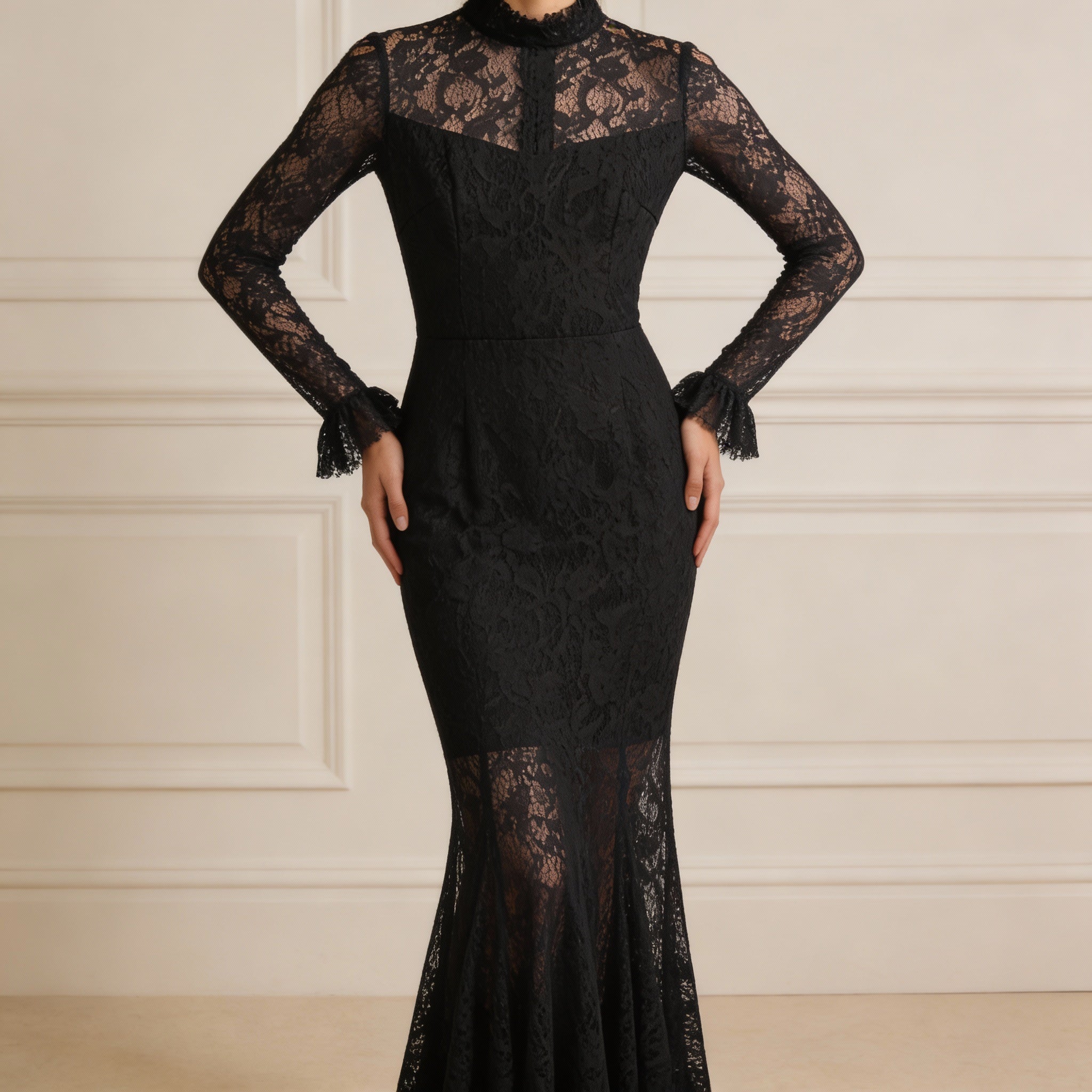 Veronika | Černé krajkové maxi šaty