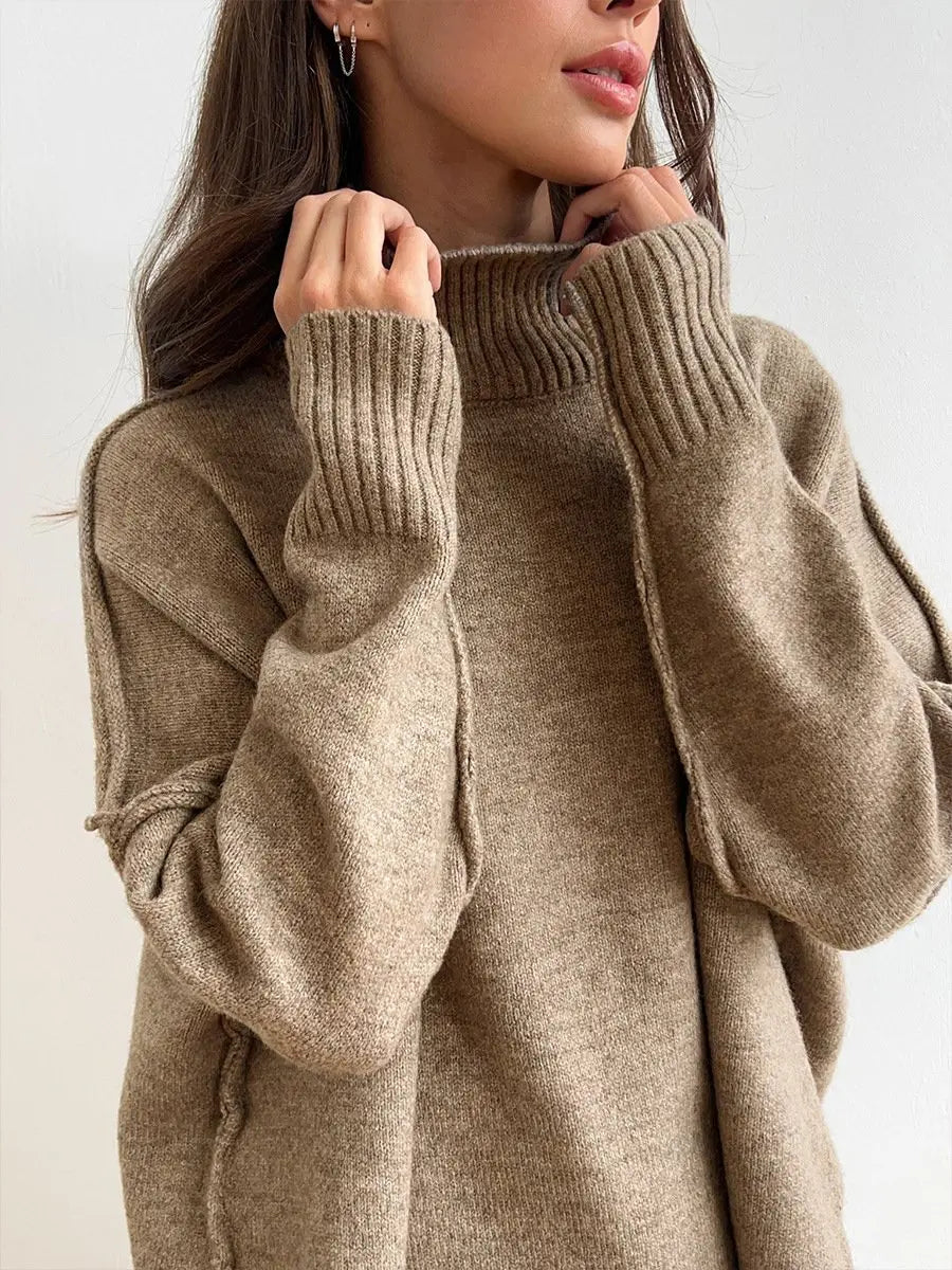 Beige Knit Two-Piece Loungewear Set – Women’s Cozy Sweater and Pants