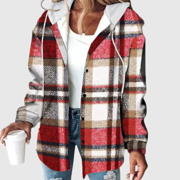 Maya – Kostkovaný ležérní kabát s kapucí