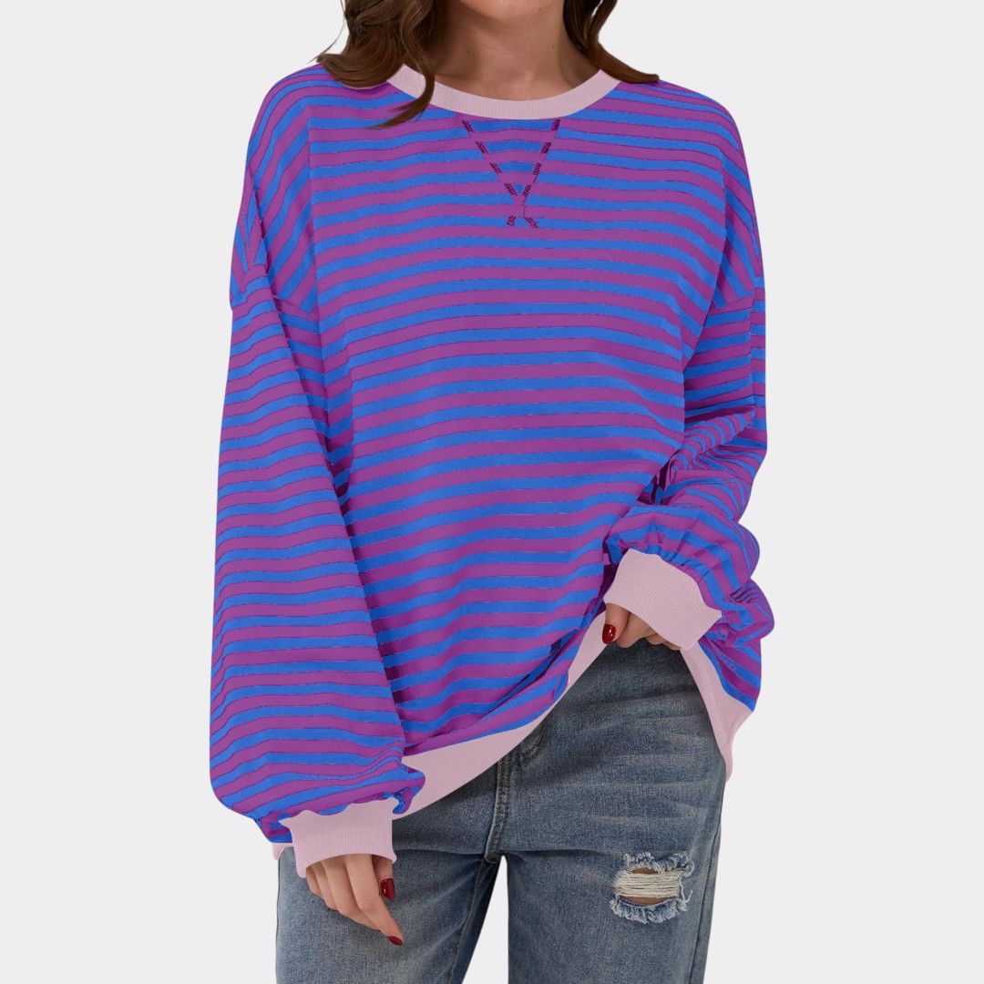 Tereza – pruhovaná mikina s modrými detaily