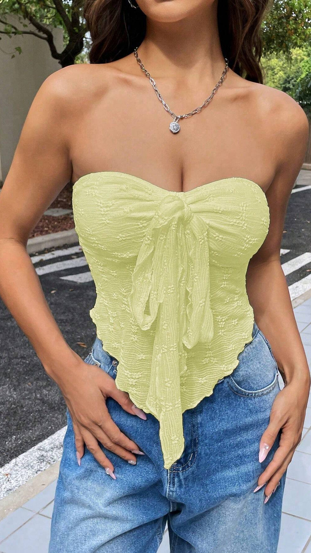 Strapless Bow Tie Bandeau Top for Women – Chic Summer Crop Top