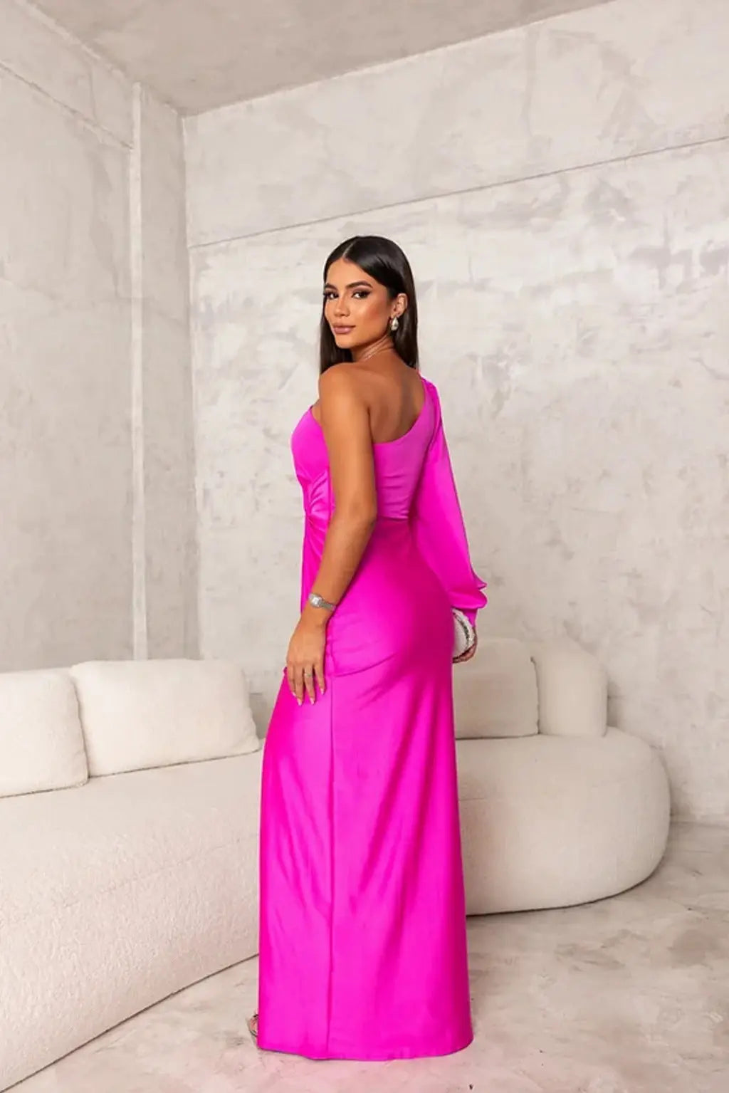 One-Shoulder Satin Slit Maxi Dress – Elegant Evening Gown