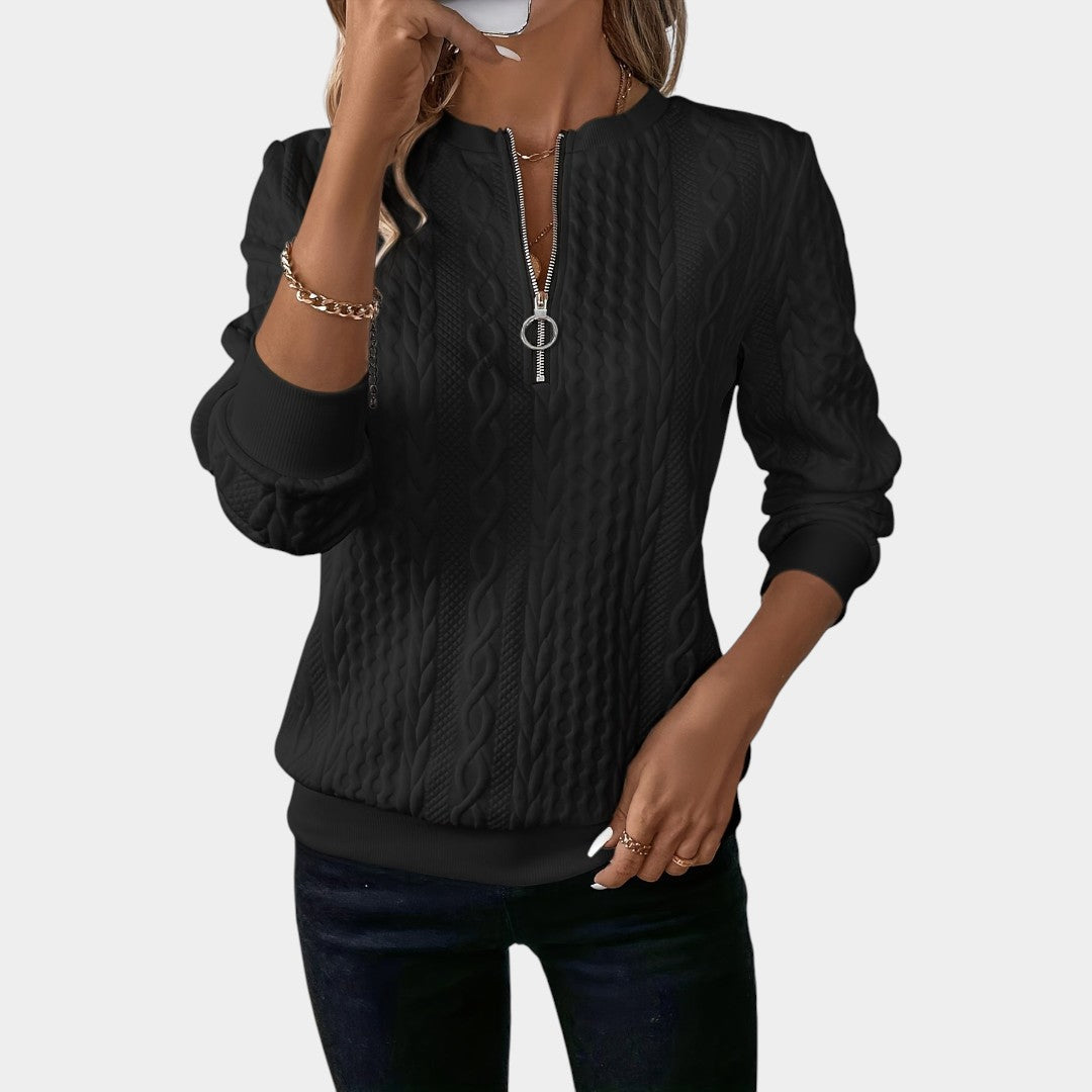 Amálie – Dámský svetr s copánkovým vzorem a zipem