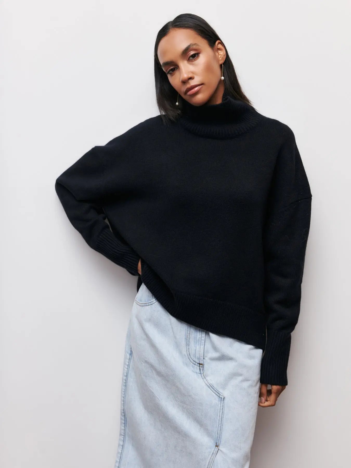 Orange Oversized Turtleneck Sweater for Women – Cozy Winter Knit
