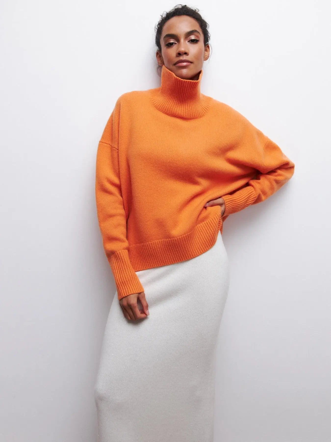 Orange Oversized Turtleneck Sweater for Women – Cozy Winter Knit