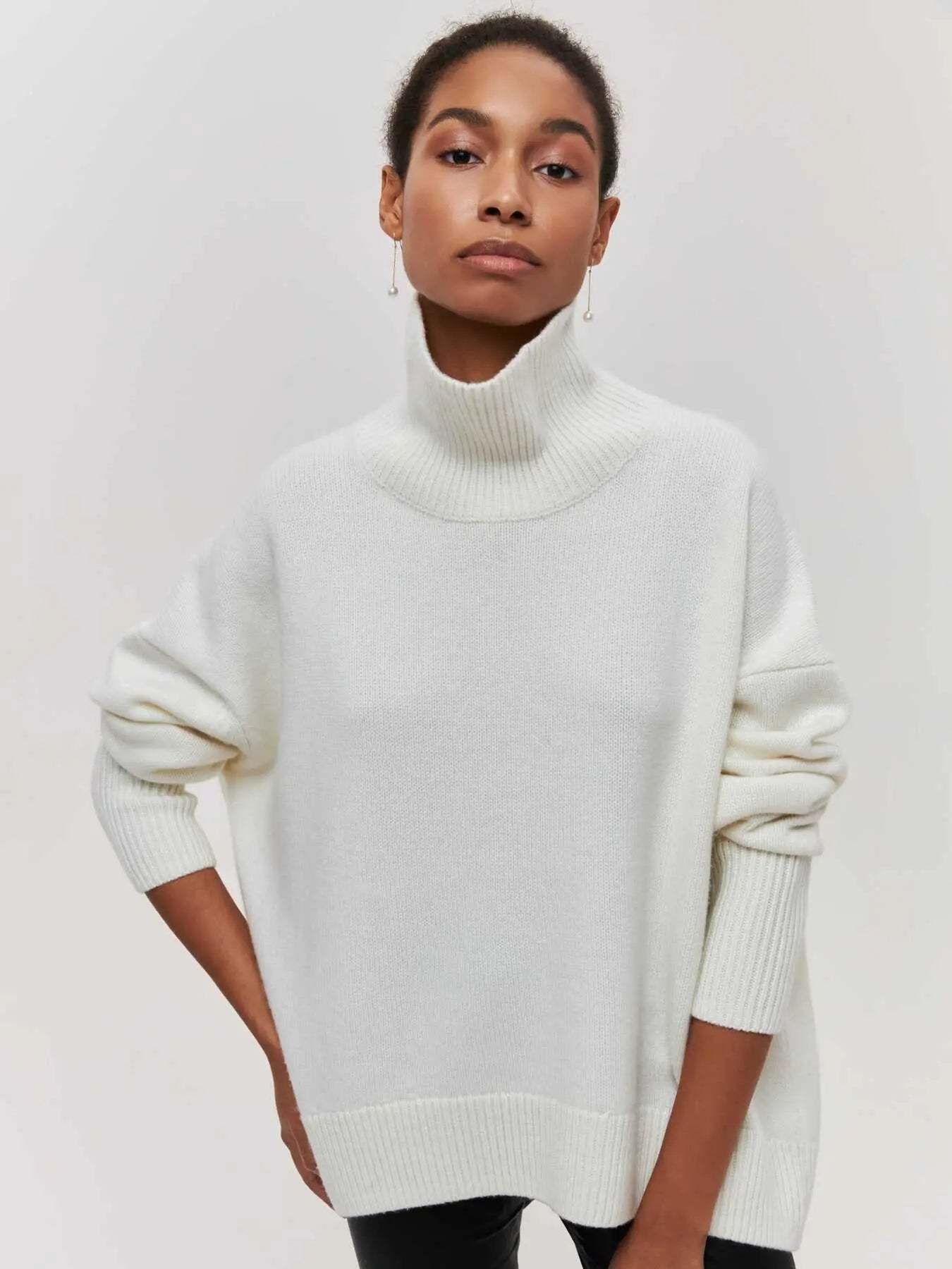 Orange Oversized Turtleneck Sweater for Women – Cozy Winter Knit