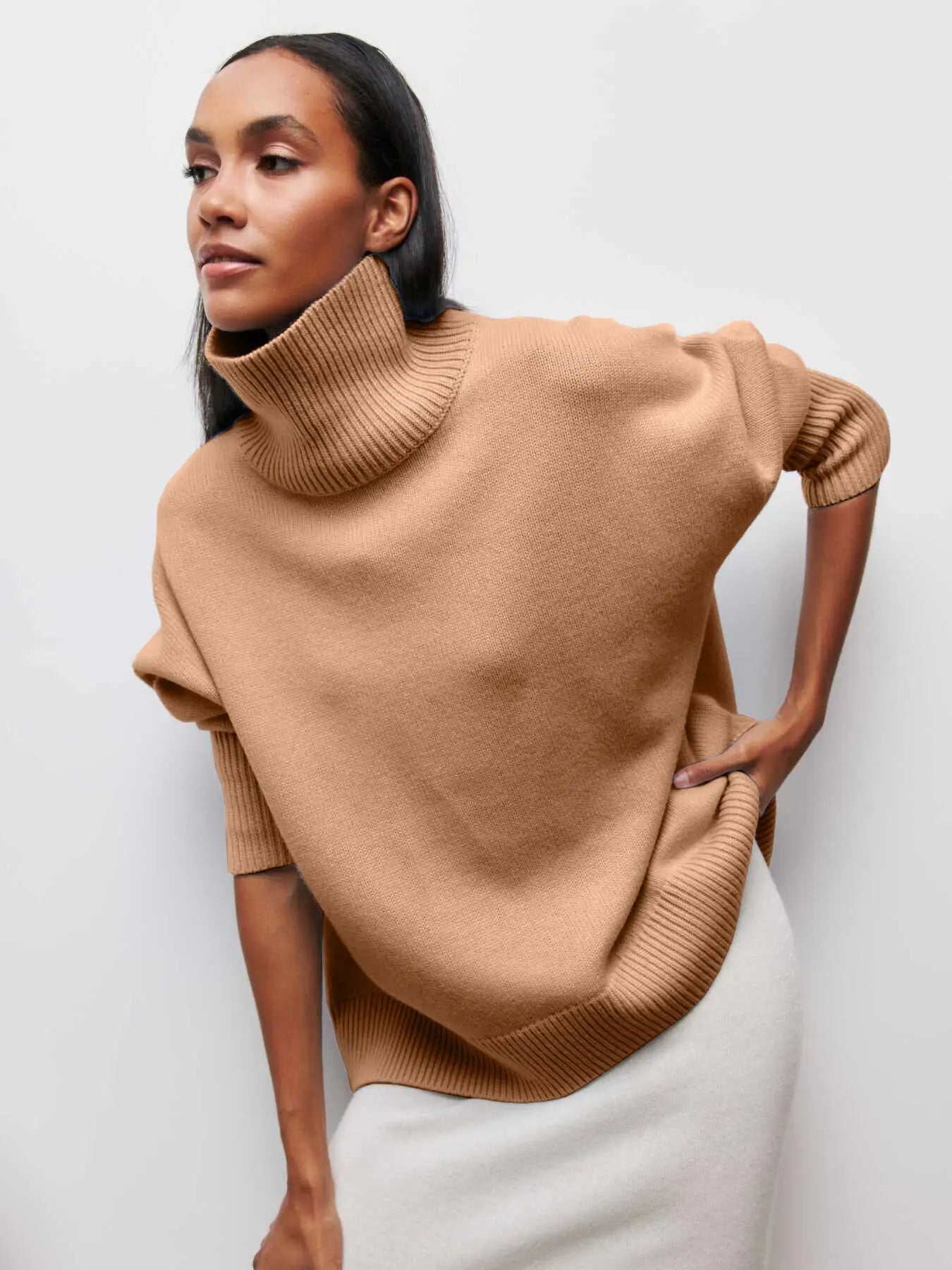 Orange Oversized Turtleneck Sweater for Women – Cozy Winter Knit