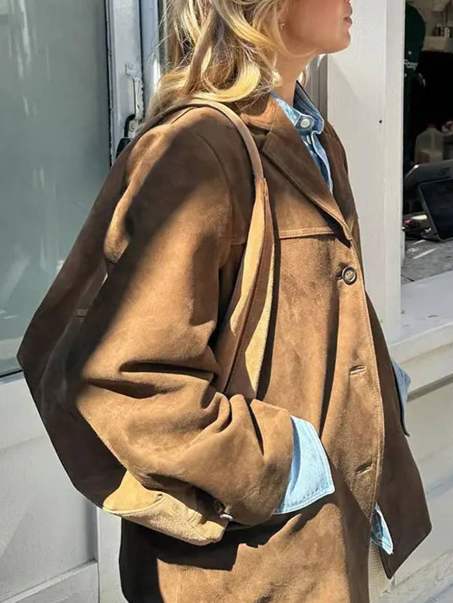 Oversized Suede Blazer Jacket for Women – Chic Casual Outerwear