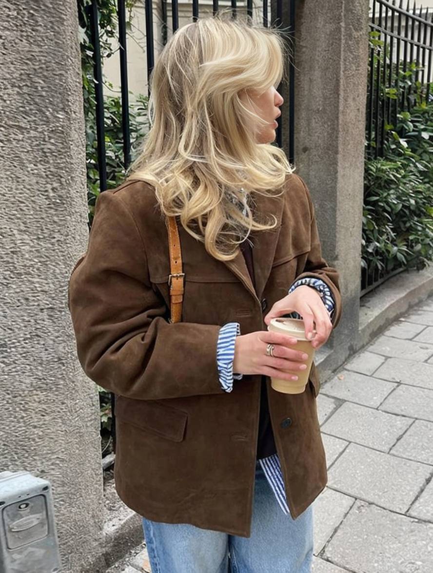 Oversized Suede Blazer Jacket for Women – Chic Casual Outerwear