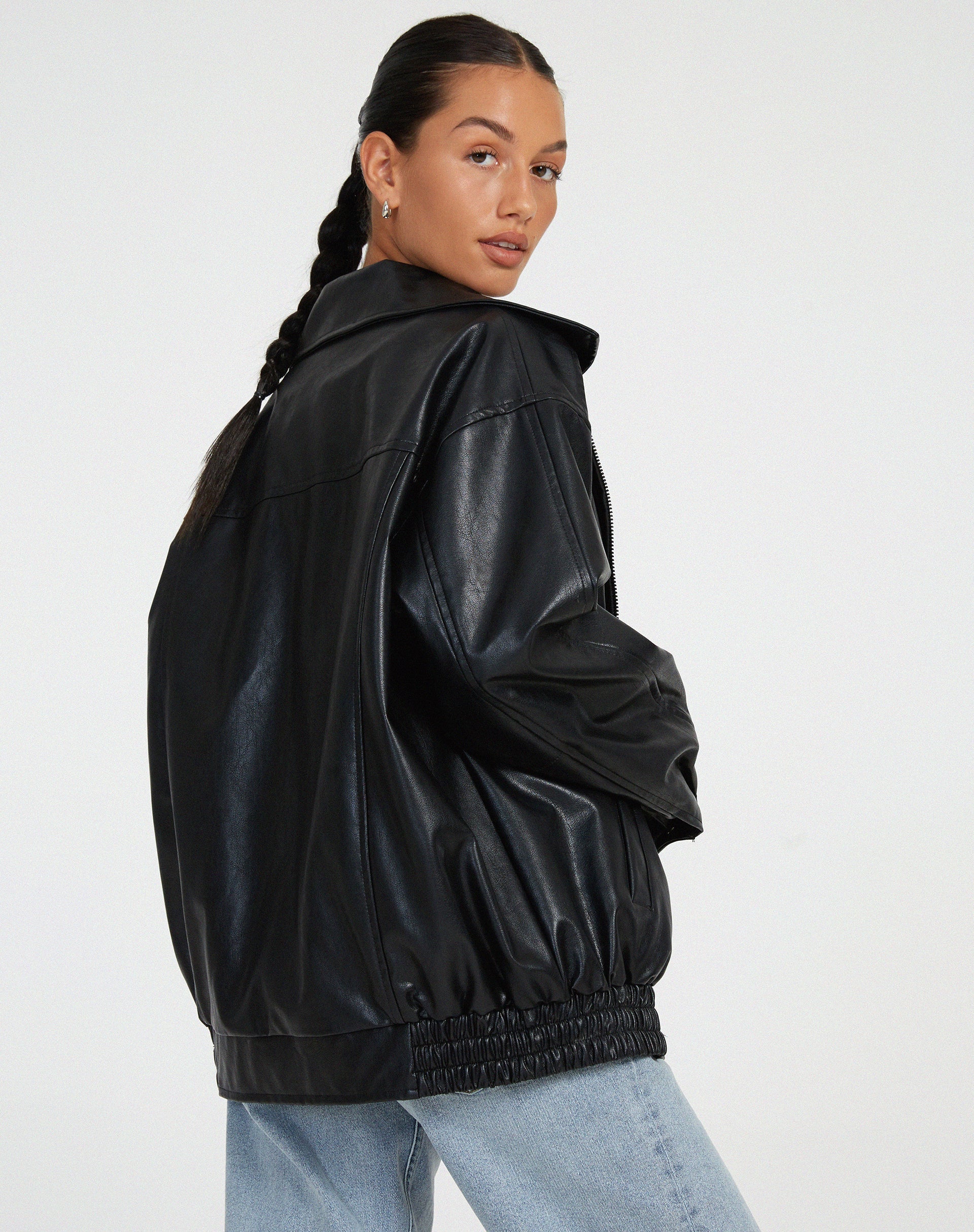 Oversized Faux Leather Jacket for Women – Stylish Casual Outerwear
