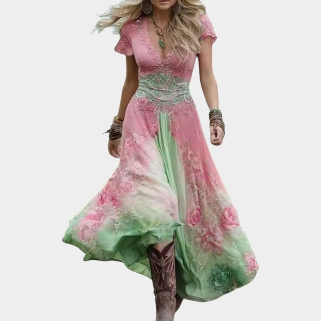 Klára - Přizpůsobené a splývavé květinové šaty