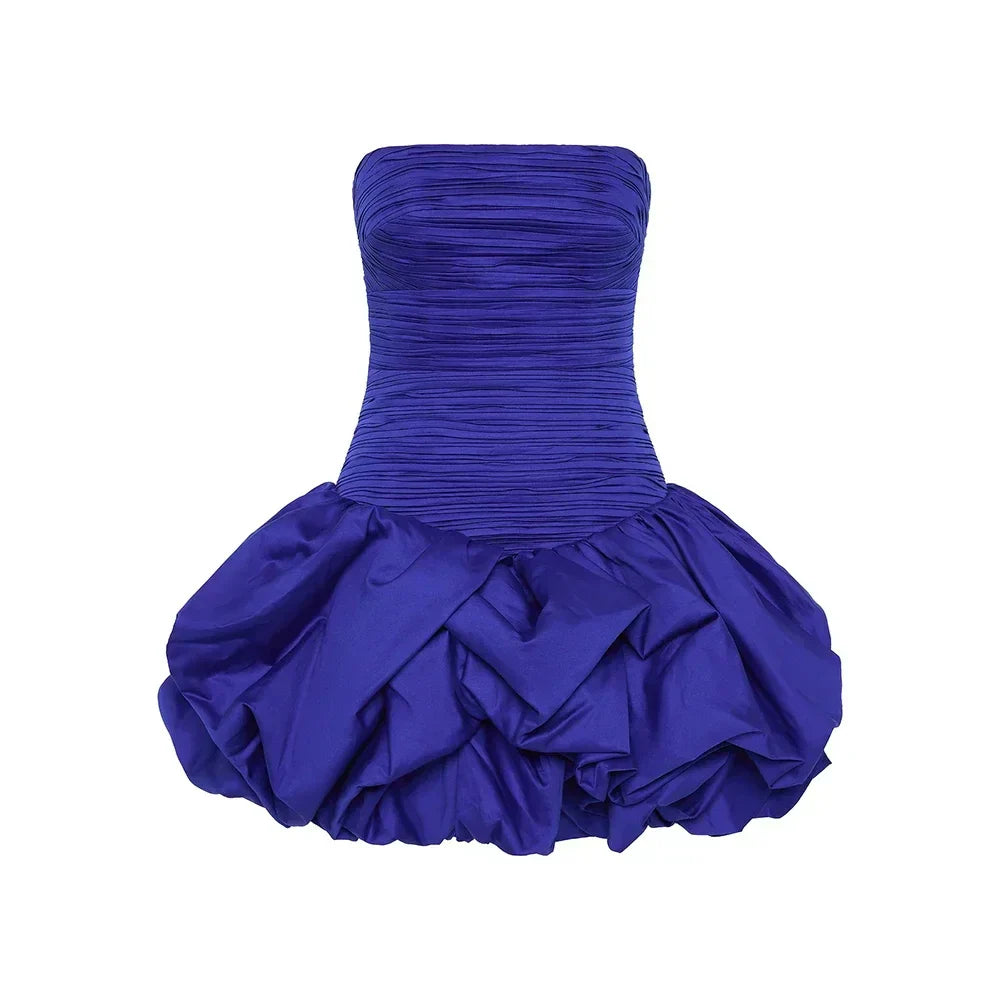Blue and White Floral Strapless Mini Dress – Elegant Party Outfit