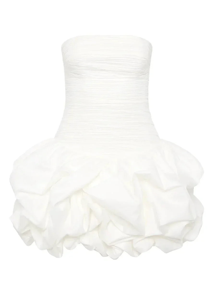 Blue and White Floral Strapless Mini Dress – Elegant Party Outfit