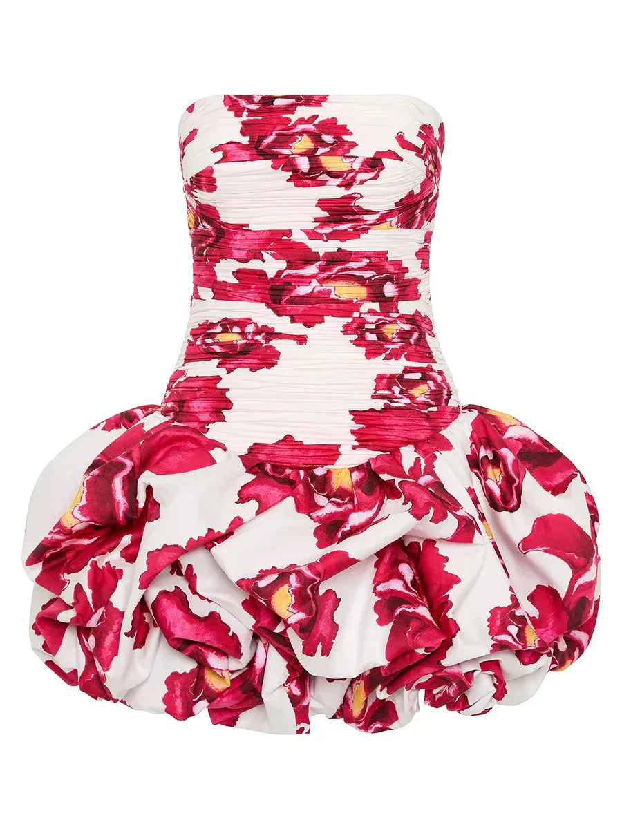 Blue and White Floral Strapless Mini Dress – Elegant Party Outfit