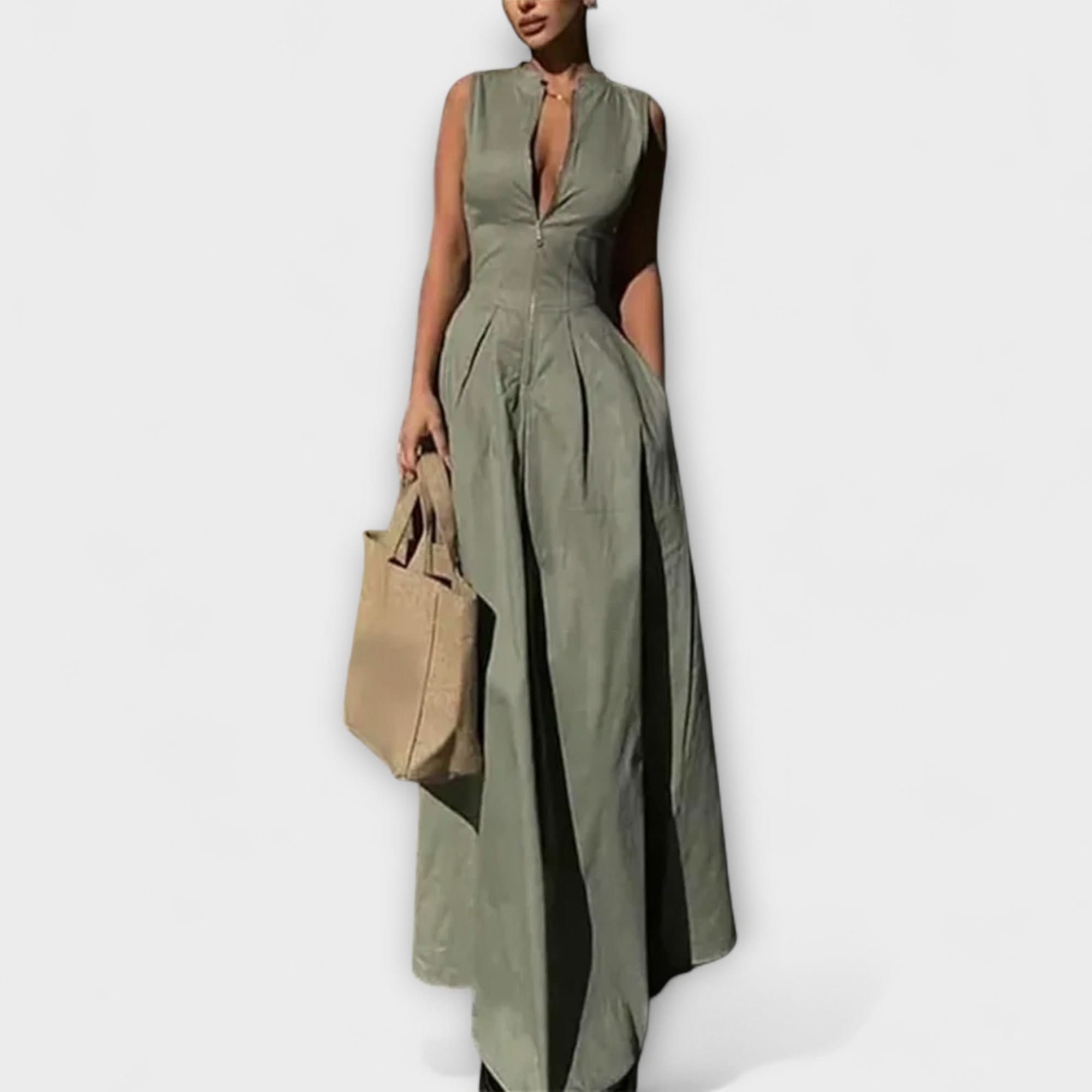 Šaty bez rukávů s plisováním a těsným střihem midi