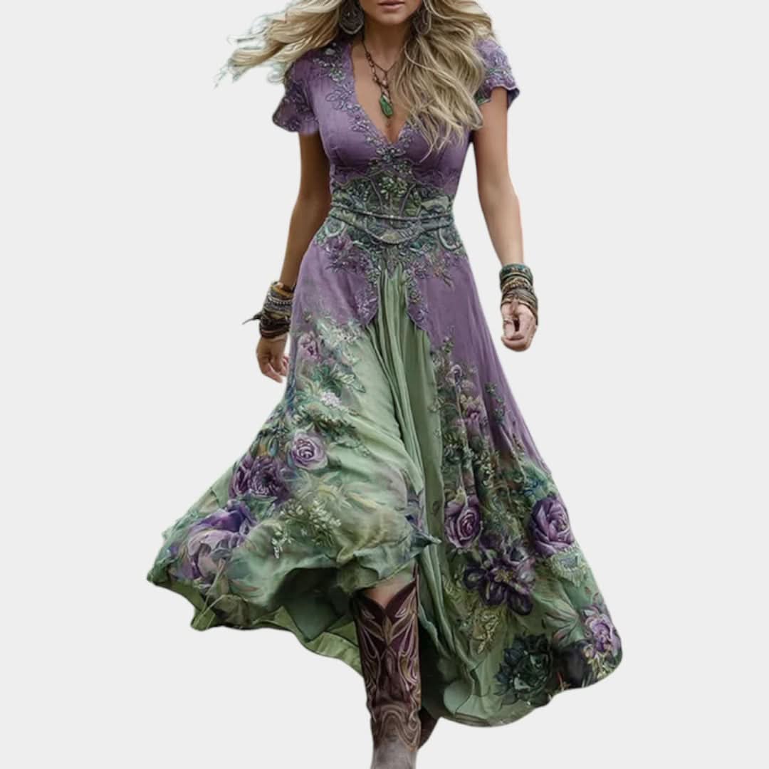 Klára - Přizpůsobené a splývavé květinové šaty