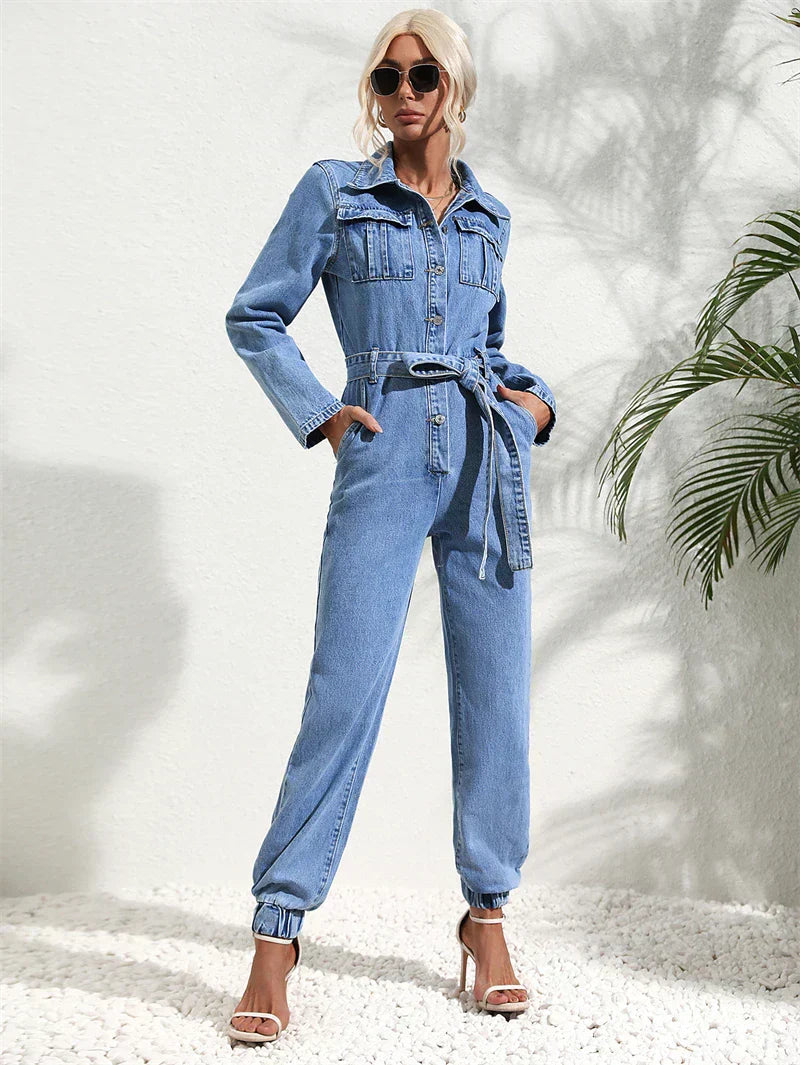 Denim Belted Jumpsuit – Casual Chic One-Piece Outfit
