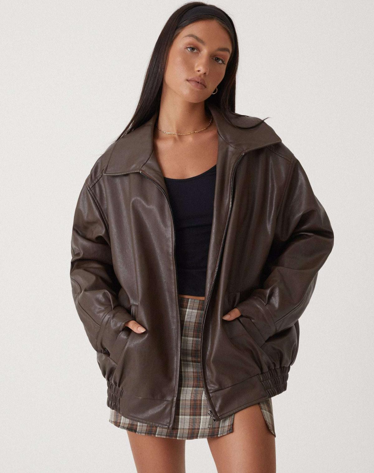 Oversized Faux Leather Jacket for Women – Stylish Casual Outerwear